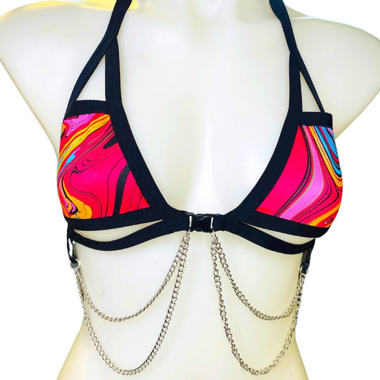 MIDNIGHT SWIRL | Chain Cage Top, Festival Top, Rave Top with Chains