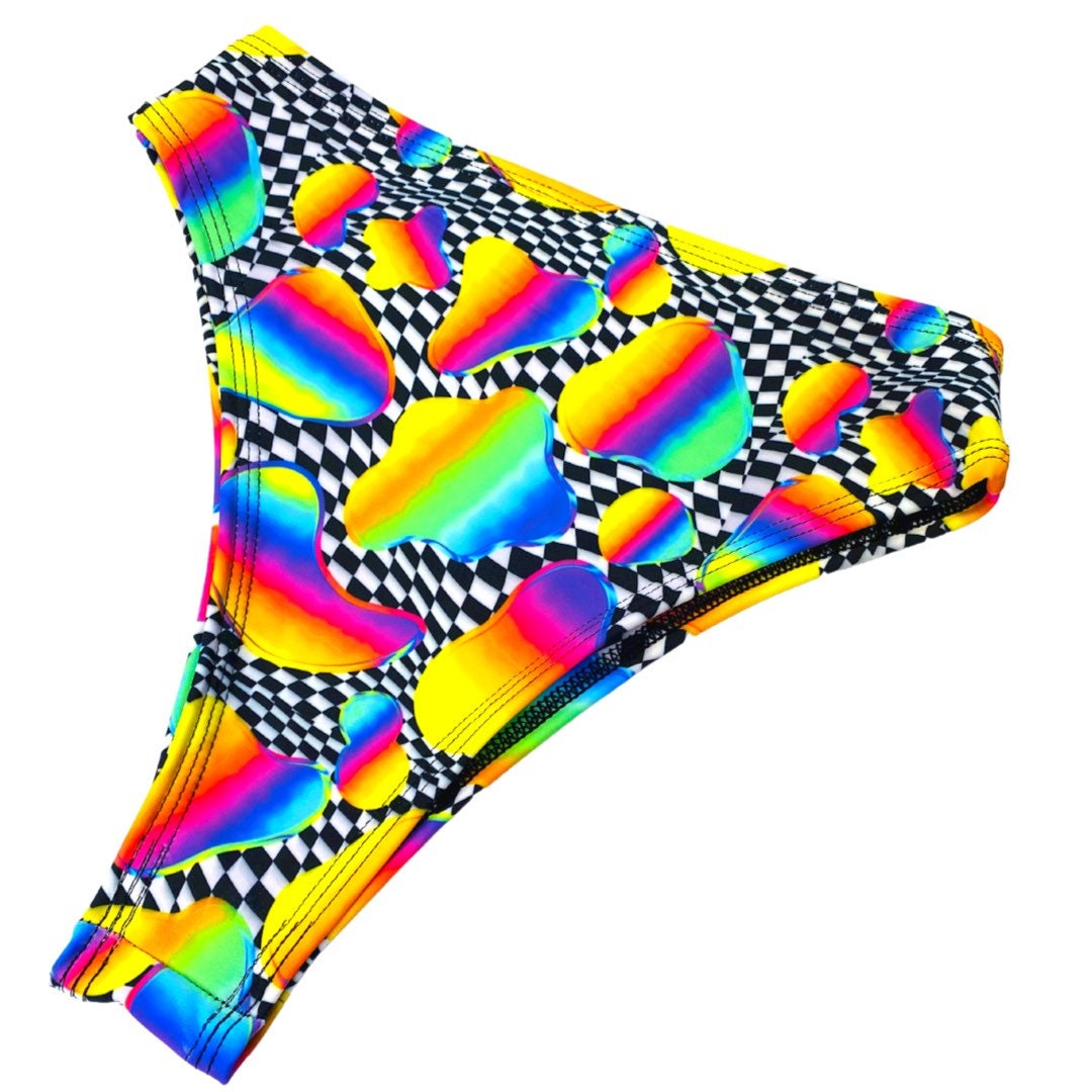 RETRO RAVE | High Waisted High Cut Bottoms, Festival Bottoms, Rave Bottoms, Black Rave Outfit