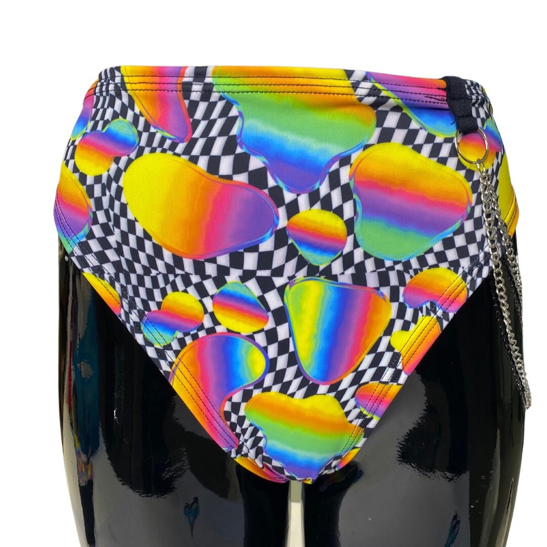 RETRO RAVE | High Waisted High Cut Bottoms with side chain, Festival Bottoms, Rave Bottoms, Black Rave Outfit