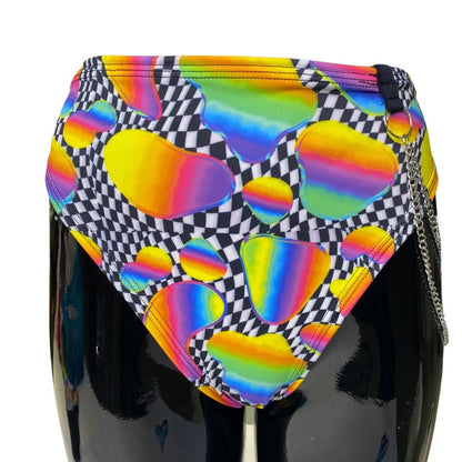 RETRO RAVE | High Waisted High Cut Bottoms with side chain, Festival Bottoms, Rave Bottoms, Black Rave Outfit