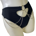 BASIC BLACK | High Waisted High Cut Chain Bottoms wit cut out, Festival Bottoms, Rave Bottoms, Black Rave Outfit