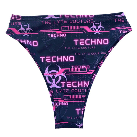 PINK TECHNO | High Waisted High Cut Bottoms, Festival Bottoms, Rave Bottoms, Black Rave Outfit