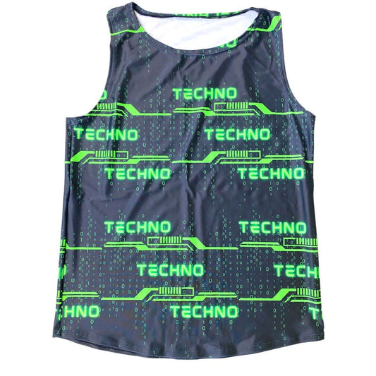 GREEN TECHNO | Slim Fit Men's Rave Tank Top, Festival Shirt