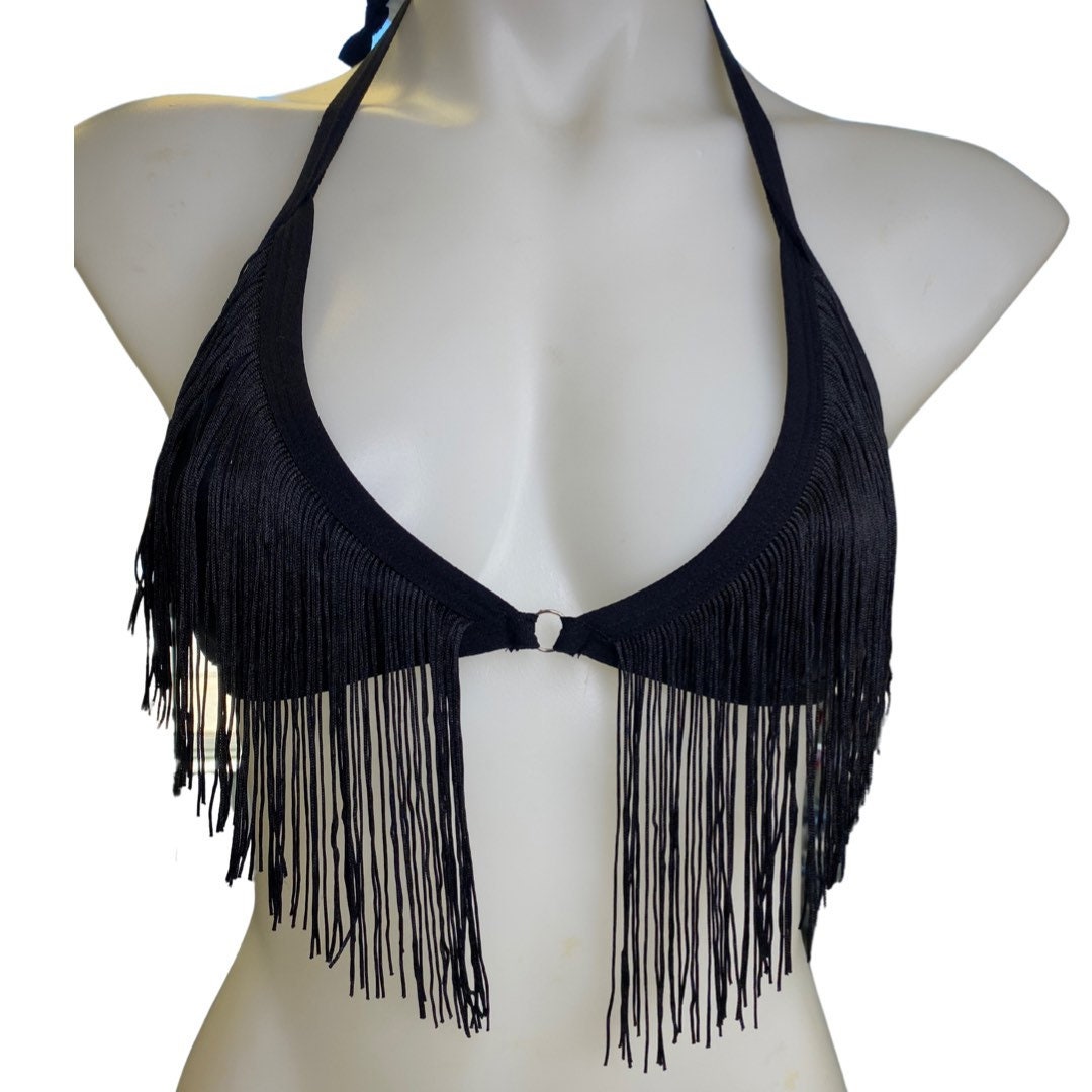 BLACK | Fringe Triangle Top, Women's Festival Top, Rave Top