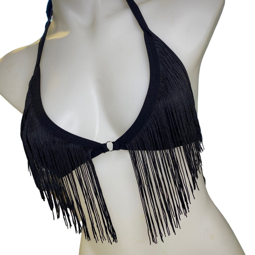 BLACK | Fringe Triangle Top, Women's Festival Top, Rave Top