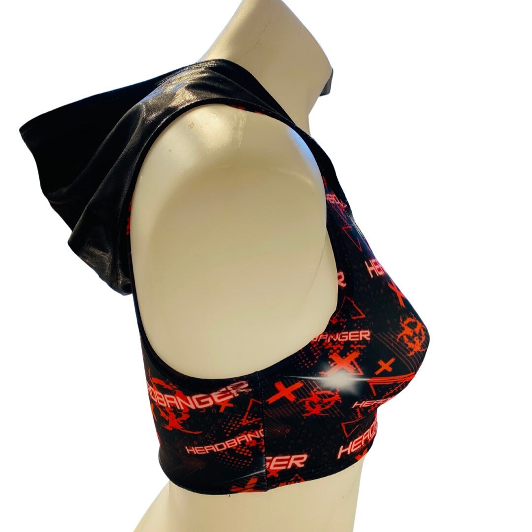 HEADBANGER | Crop Top with Hood Women's Festival Top, Rave Top