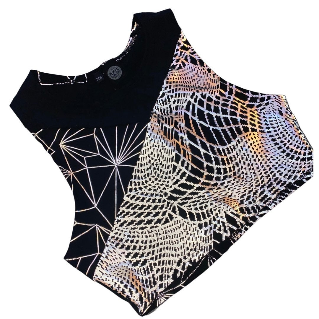 TRI COLOR| Reflective + Black | Ready To Ship | Limited Edition Sporty Crop Top, Women's Festival Top, Rave Top
