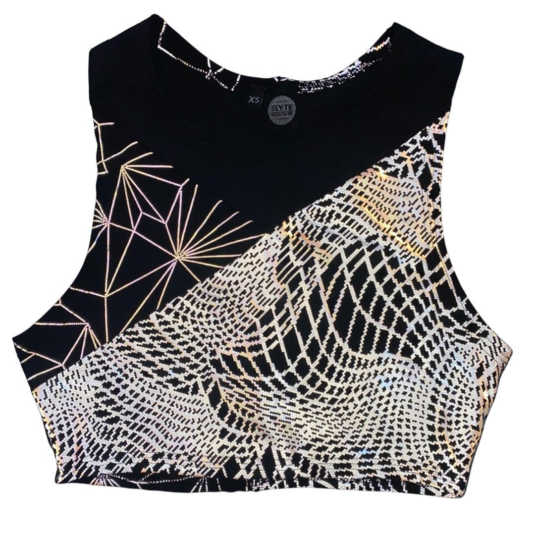 TRI COLOR| Reflective + Black | Ready To Ship | Limited Edition Sporty Crop Top, Women's Festival Top, Rave Top