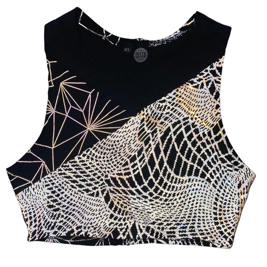 TRI COLOR| Reflective + Black | Ready To Ship | Limited Edition Sporty Crop Top, Women's Festival Top, Rave Top