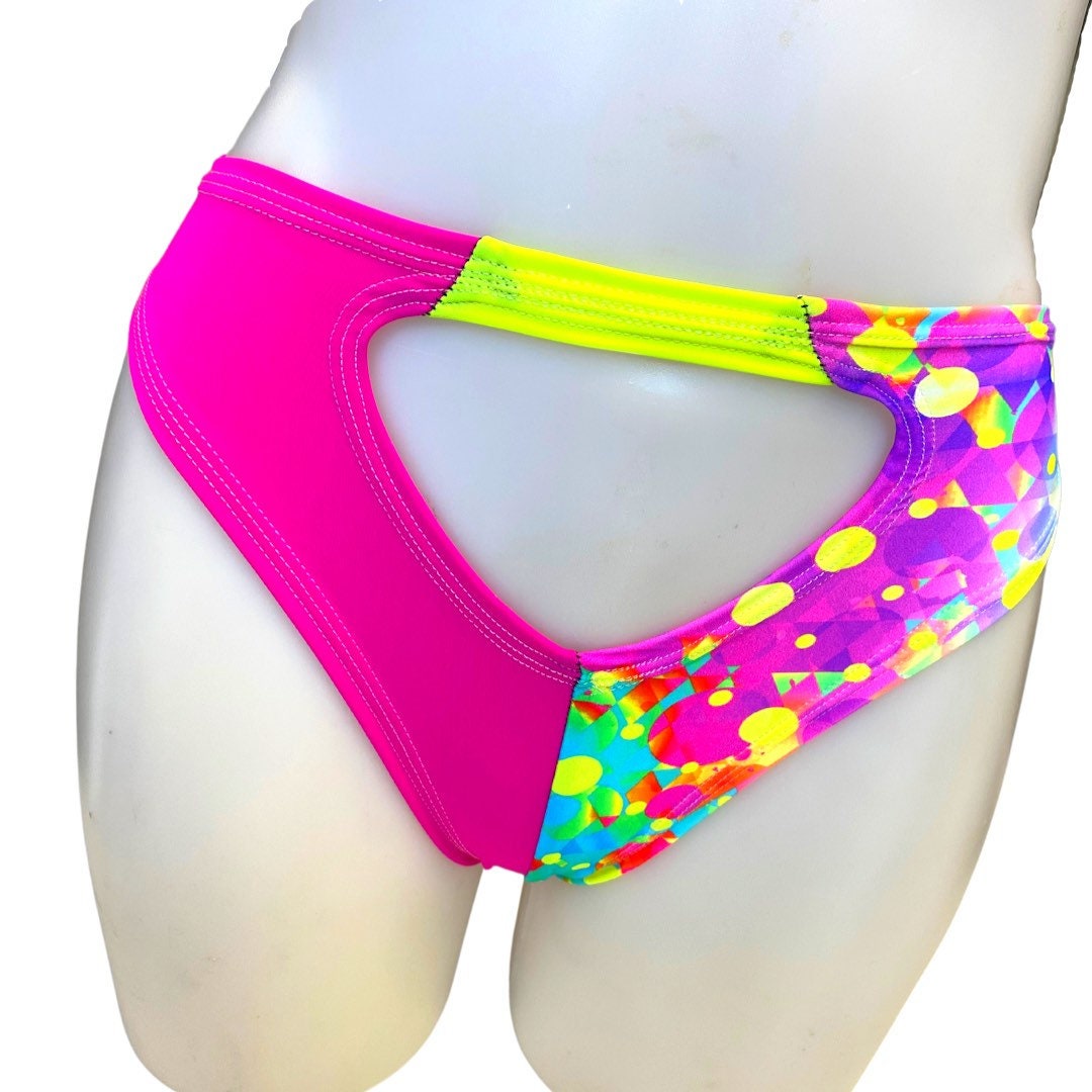NEON BURST | Tri Color | Sporty Crop Top + High Waisted High Cut Bottoms with Cut Out , Women's Festival Outfit, Rave Set