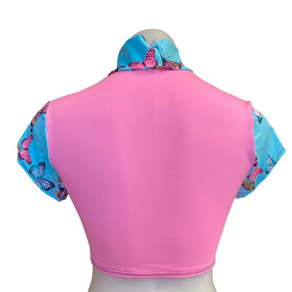 PINK BUTTERFLY | Underboob Mock Neck Crop Top, Women's Festival Top, Rave Top