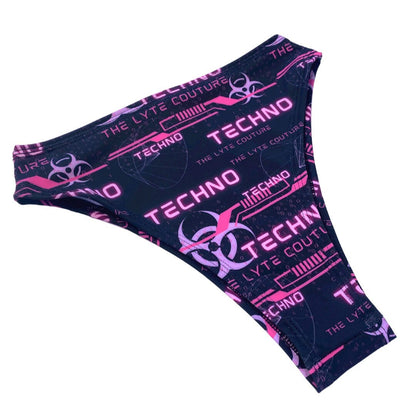 PINK TECHNO | High Waisted High Cut Bottoms, Festival Bottoms, Rave Bottoms, Black Rave Outfit