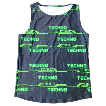 GREEN TECHNO | Slim Fit Men's Rave Tank Top, Festival Shirt