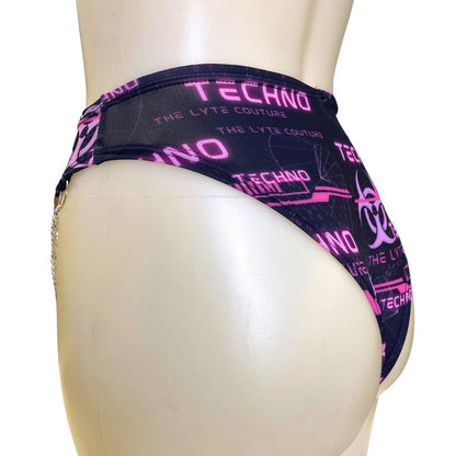 PINK TECHNO | High Waisted High Cut Chain Bottoms wit cut out, Festival Bottoms, Rave Bottoms, Black Rave Outfit