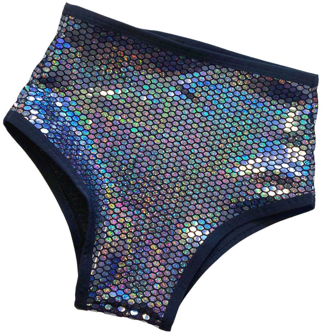 DISCO QUEEN | Black Holo | High Waisted Bottoms, Festival Bottoms, Rave Bottoms, Sparkle Rave Outfit