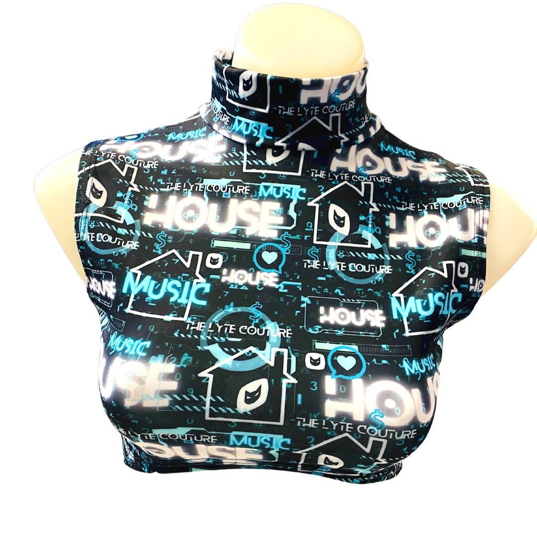 HOUSE MUSIC | Underboob Mock Neck Crop Top Sleeveless , Women's Festival Top, Rave Top