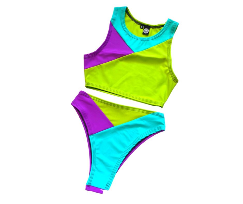 TRI COLOR| Purple + Turquoise + Green | Ready To Ship | Limited Edition Sporty Crop Top, Women's Festival Top, Rave Top