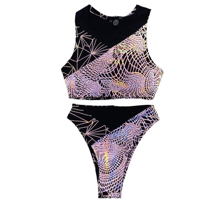 TRI COLOR| Reflective + Black | Ready To Ship | Limited Edition Sporty Crop Top, Women's Festival Top, Rave Top