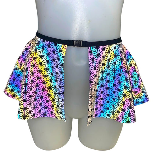 SACRED GEO | REFLECTIVE | Ultra Mini Buckle Skirt, Rave Skirt, Festival Bottom