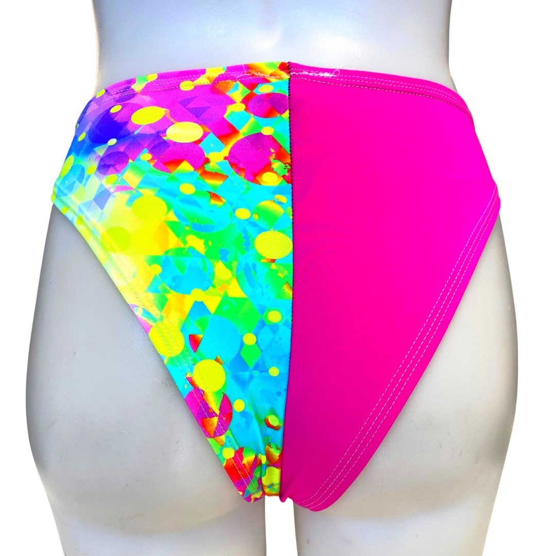 NEON BURST | Tri Color | Sporty Crop Top + High Waisted High Cut Bottoms with Cut Out , Women's Festival Outfit, Rave Set