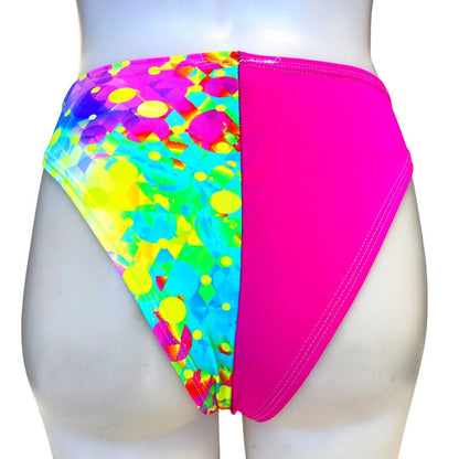 NEON BURST | Tri Color | Sporty Crop Top + High Waisted High Cut Bottoms with Cut Out , Women's Festival Outfit, Rave Set