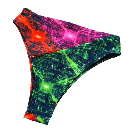 TRI COLOR | Cyber Grid | Ready to Ship | High Waisted High Cut Bottoms, Festival Bottoms, Rave Bottoms, Rainbow Rave Outfit