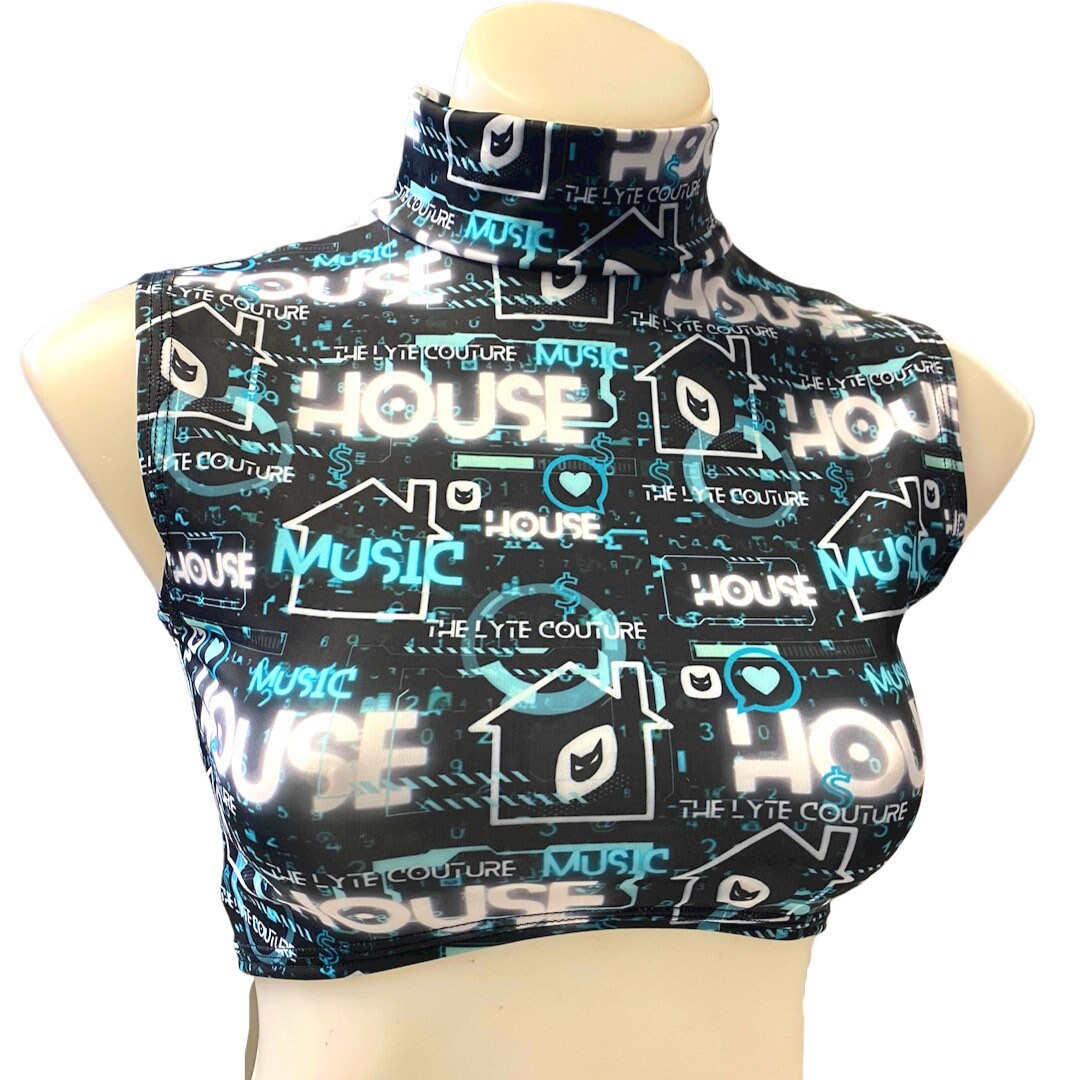 HOUSE MUSIC | Underboob Mock Neck Crop Top Sleeveless , Women's Festival Top, Rave Top