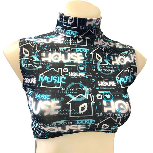 HOUSE MUSIC | Underboob Mock Neck Crop Top Sleeveless , Women's Festival Top, Rave Top