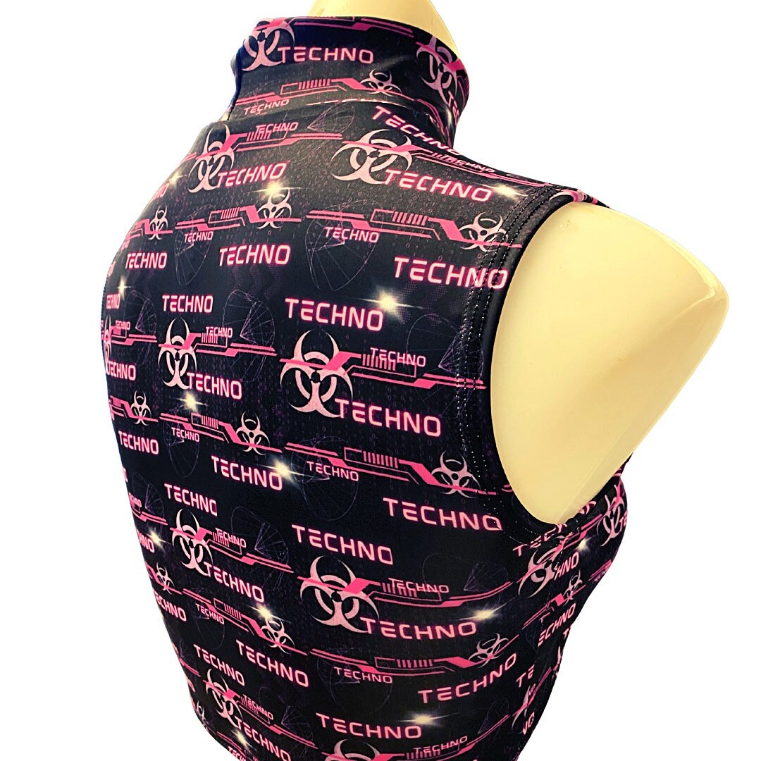 PINK TECHNO | Underboob Mock Neck Crop Top Sleeveless , Women's Festival Top, Rave Top