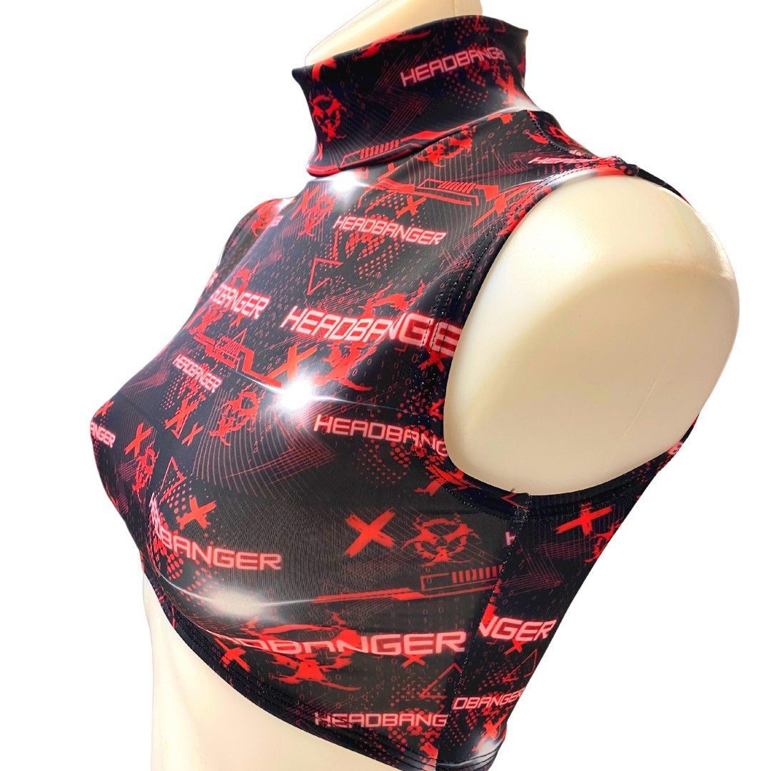 HEADBANGER | Underboob Mock Neck Crop Top Sleeveless , Women's Festival Top, Rave Top