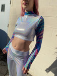 COSMIC |  Mock Neck Crop Top With Long Bell Sleeves , Women's Festival Top, Rave Top