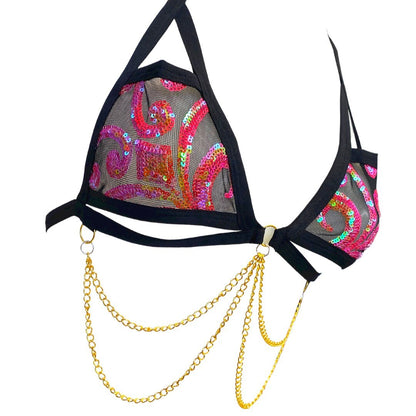 READY TO SHIP | Sequin Cage Top, Festival Top, Rave Top with Chain