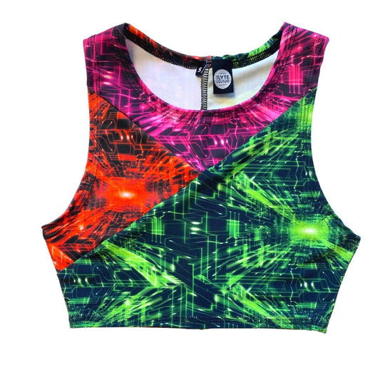 TRI COLOR| Cyber Grid | Ready To Ship | Limited Edition Sporty Crop Top, Women's Festival Top, Rave Top