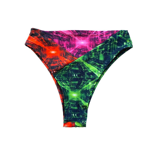 TRI COLOR | Cyber Grid | Ready to Ship | High Waisted High Cut Bottoms, Festival Bottoms, Rave Bottoms, Rainbow Rave Outfit