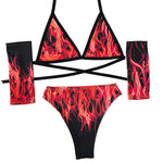 BURN BABY | Triangle Top + High Waisted High Cut Bottoms + Gloves, Women's Festival Outfit, Rave Set