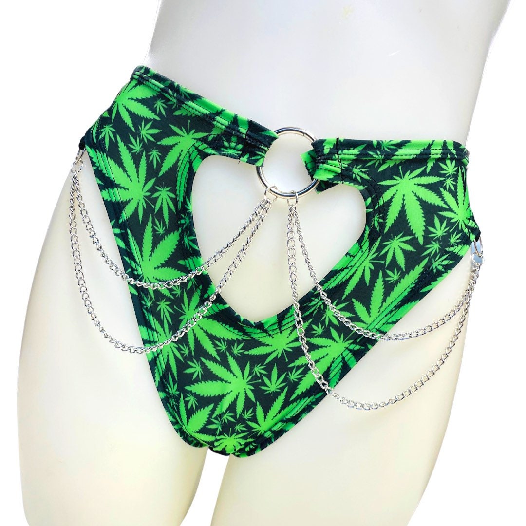 PUFF PUFF | High Waisted High Cut Chain Bottoms wit cut out, Festival Bottoms, Rave Bottoms, 420 Rave Outfit