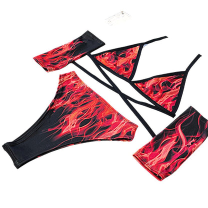 BURN BABY | Triangle Top + High Waisted High Cut Bottoms + Gloves, Women's Festival Outfit, Rave Set