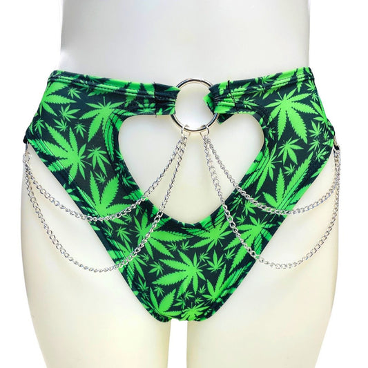 PUFF PUFF | High Waisted High Cut Chain Bottoms wit cut out, Festival Bottoms, Rave Bottoms, 420 Rave Outfit