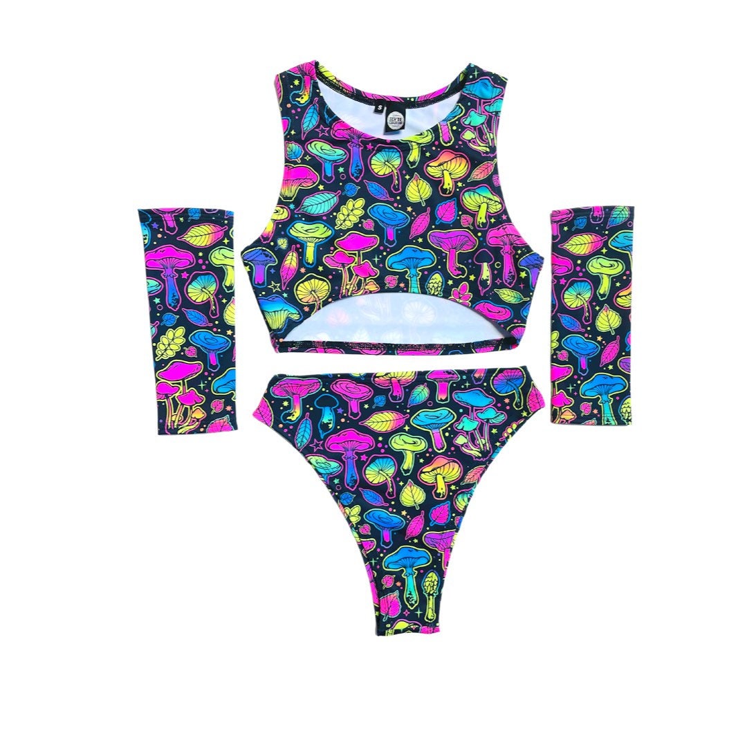 ELECTRIC MUSHROOM | Underboob Sporty Crop Top, Women's Festival Top, Rave Top