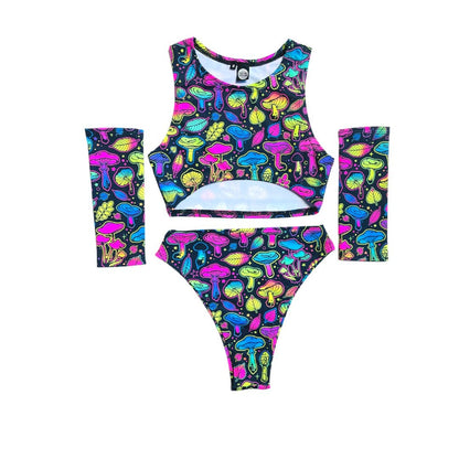 ELECTRIC MUSHROOM | Underboob Sporty Crop Top, Women's Festival Top, Rave Top
