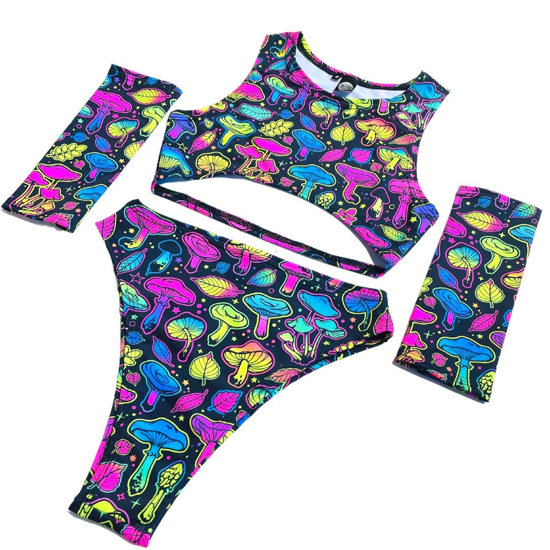 ELECTRIC MUSHROOM | Underboob Sporty Crop Top, Women's Festival Top, Rave Top