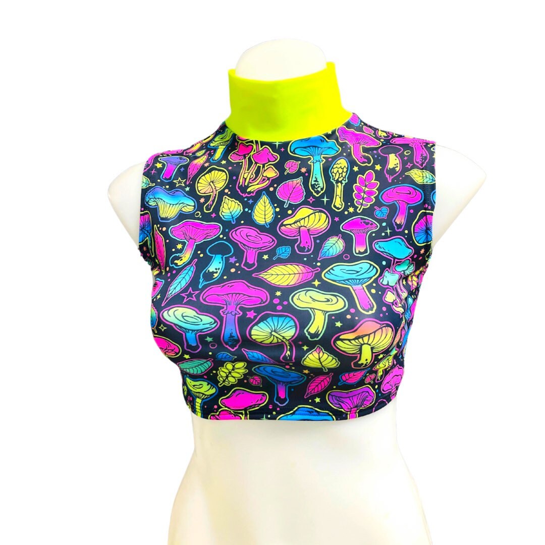 ELECTRIC WAVE | Underboob Mock Neck Crop Top Sleeveless , Women's Festival Top, Rave Top