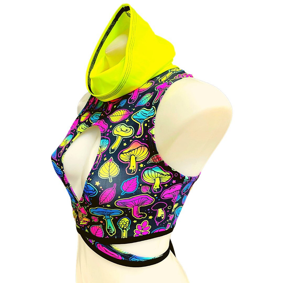 ELECTRIC MUSHROOM |  cowl Neck Crop Top With Wrap Front, Women's Festival Top, Rave Top