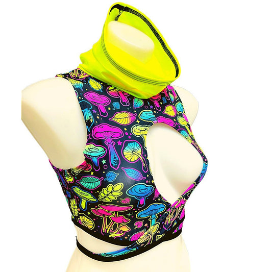 ELECTRIC MUSHROOM |  cowl Neck Crop Top With Wrap Front, Women's Festival Top, Rave Top
