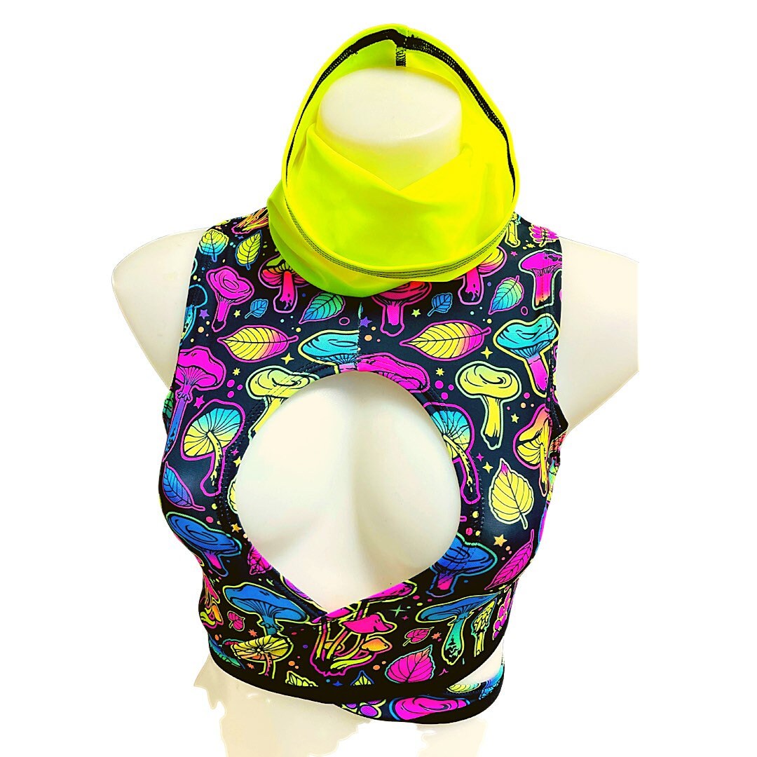 ELECTRIC MUSHROOM |  cowl Neck Crop Top With Wrap Front, Women's Festival Top, Rave Top