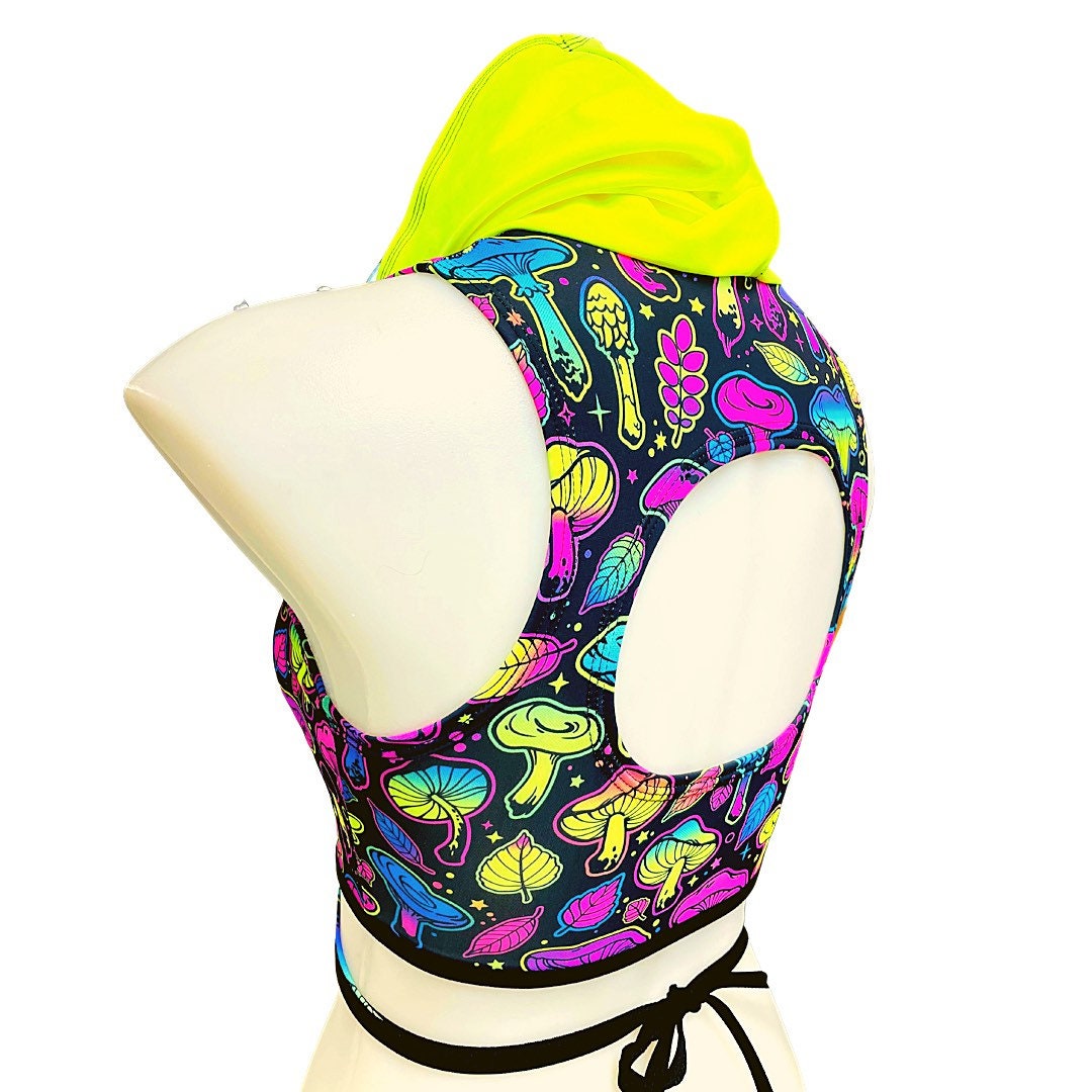 ELECTRIC MUSHROOM |  cowl Neck Crop Top With Wrap Front, Women's Festival Top, Rave Top