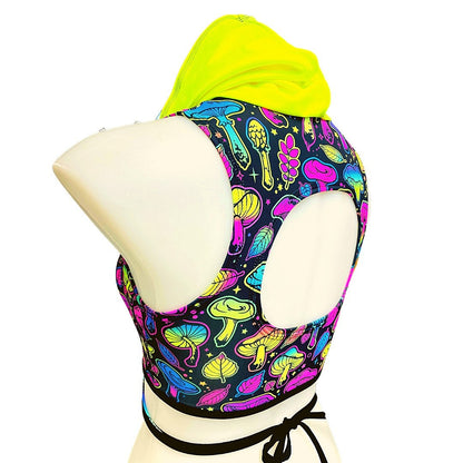 ELECTRIC MUSHROOM |  cowl Neck Crop Top With Wrap Front, Women's Festival Top, Rave Top