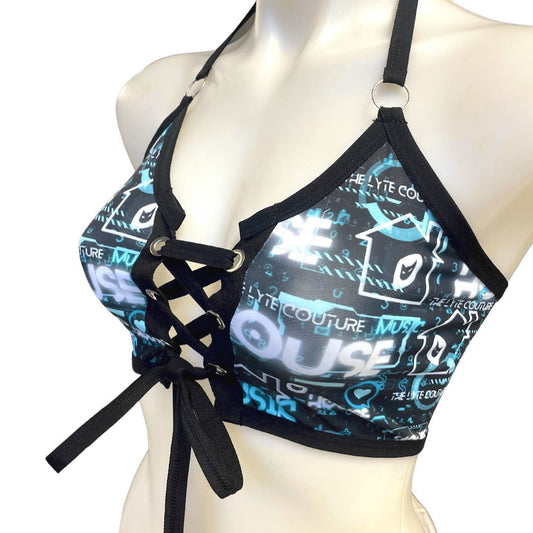 HOUSE MUSIC | Front Tie Crop Top, Women's Festival Top, Rave Top