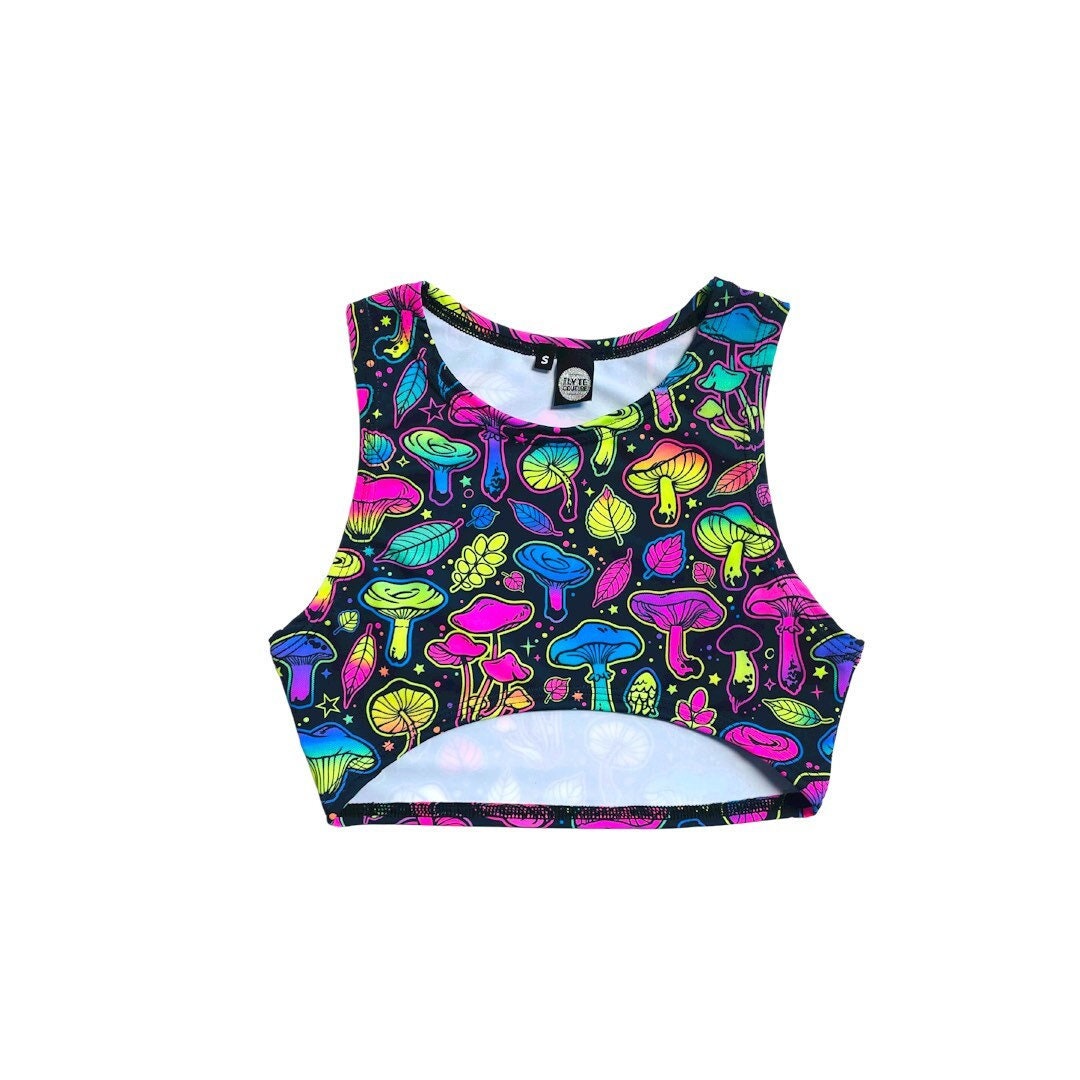 ELECTRIC MUSHROOM | Underboob Sporty Crop Top, Women's Festival Top, Rave Top
