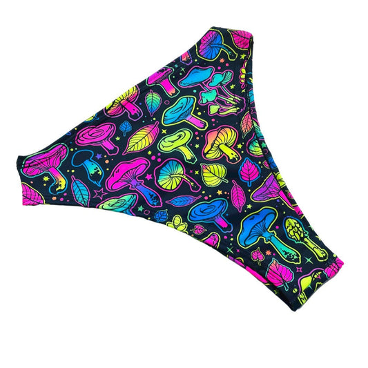 ELECTRIC MUSHROOM | High Waisted High Cut Bottoms, Festival Bottoms, Rave Bottoms, Black Rave Outfit